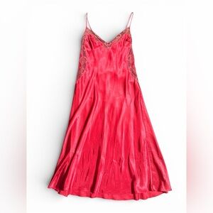 Red Satin Lace Trim Slip Dress | Size L